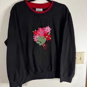Vintage Anthony Richards Black Floral Embroidered Crewneck‎ Sweatshirt XL